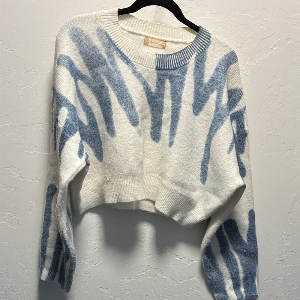 Altar'd State Blue and White Crew Neck Sweater